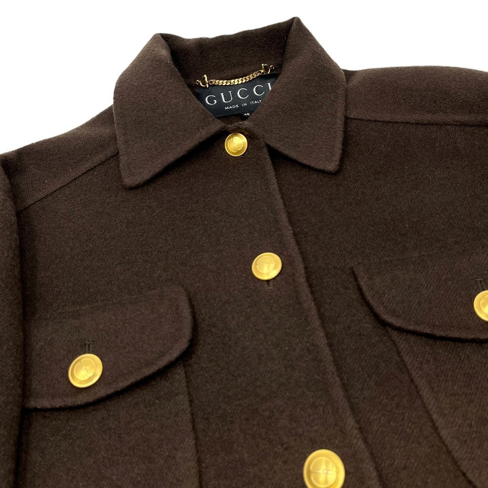 GUCCI Vintage  Interlocking Coat Brown Gold  Oversized - Picture 12 of 14
